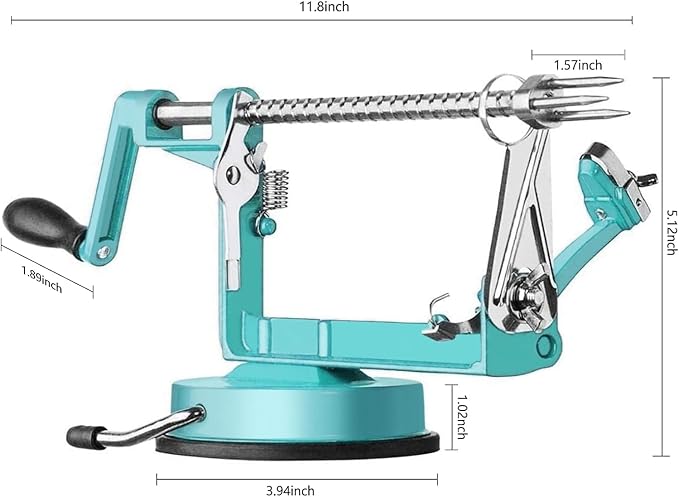 Apple Peeler Corer, Long lasting Chrome Cast Magnesium Alloy Apple Peeler Slicer Corer with Stainless Steel Blades and Powerful Suction Base for Apples and Potato(Blue)