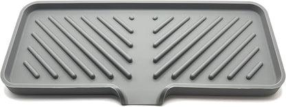Happitasa Silicone Soap Dish Tray and Sponge Holder with Drain Chute and Feet | 3-Way Sloped Design | Bathroom and Kitchen Sink Organizer Caddy (Grey, 10"x4")