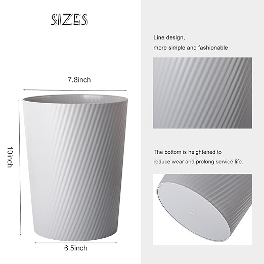 UUJOLY Small Trash Can Wastebasket Garbage Can Container Bins for Bathrooms, Laundry Room, Kitchens, Offices, Kids Rooms, Dorms (Grey, 3 Pack)
