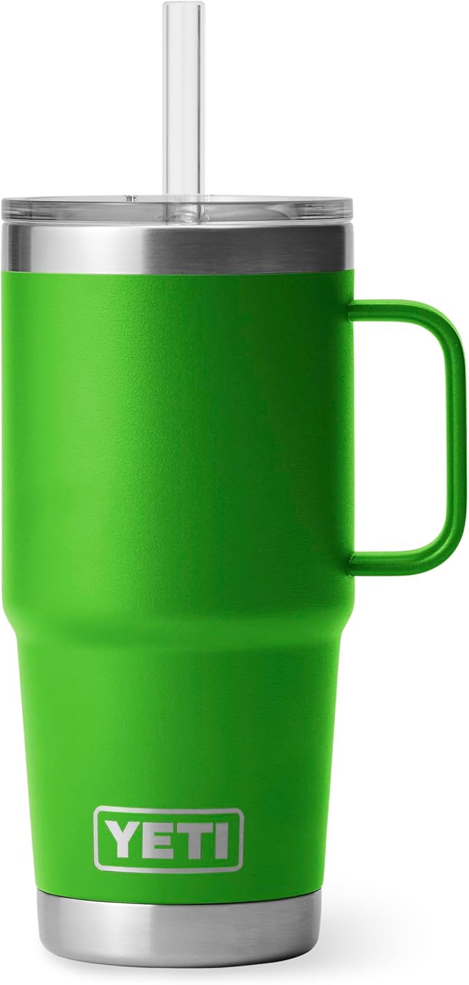 YETI Rambler 25 oz Tumbler with Handle and Straw Lid, Travel Mug Water Tumbler, Vacuum Insulated Cup with Handle, Stainless Steel, Canopy Green