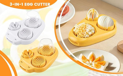 Egg Slicer for Hard Boiled Eggs 3 In 1, 3 Slicing Modes Eggs Dicer, Stainless Steel Egg Cutter, Kitchen Chopper Tool for Egg, Butter, Strawberry, Tomato, Mushroom, and Grape, Dishwasher Safe (yellow)