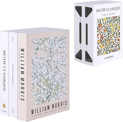 Book Shape Decorative Cable Management Box - Expandable Cable Organizer Box with Magnetic Closure for Home & Office (William Morris, Large Set)