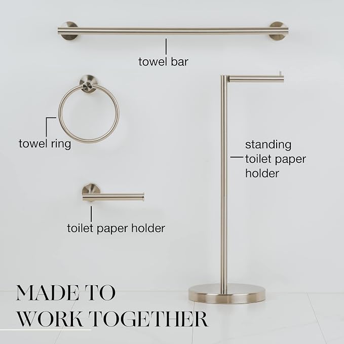 Marmolux Acc - Free Standing Toilet Paper Holder Stand Brushed Steel Finish 1pc - Storage for 4 Rolls of Toilet Tissue SUS 304 Stainless Steel Bathroom - Toilet Holder