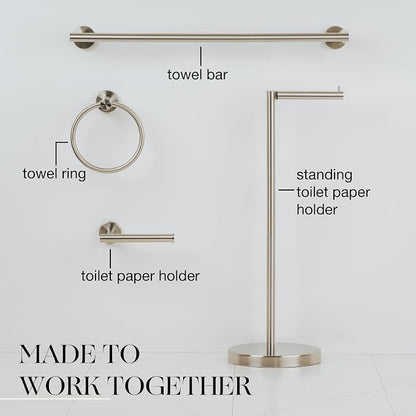Marmolux Acc - Free Standing Toilet Paper Holder Stand Brushed Steel Finish 1pc - Storage for 4 Rolls of Toilet Tissue SUS 304 Stainless Steel Bathroom - Toilet Holder