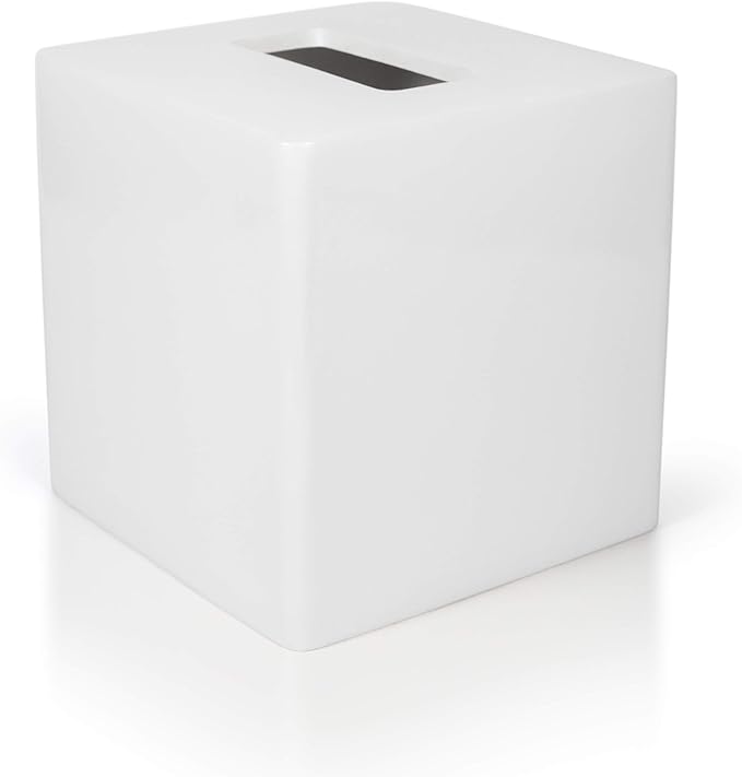 bUnusual White Tissue Box Cover - Modern Tissue Holder, Lacquer High Gloss Finish & Rounded Edges - Cube Square Box. Bathroom, Desks, Kitchen Countertop, Dressers - Wont Move When You Pull a Tissue!