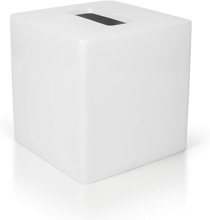bUnusual White Tissue Box Cover - Modern Tissue Holder, Lacquer High Gloss Finish & Rounded Edges - Cube Square Box. Bathroom, Desks, Kitchen Countertop, Dressers - Wont Move When You Pull a Tissue!