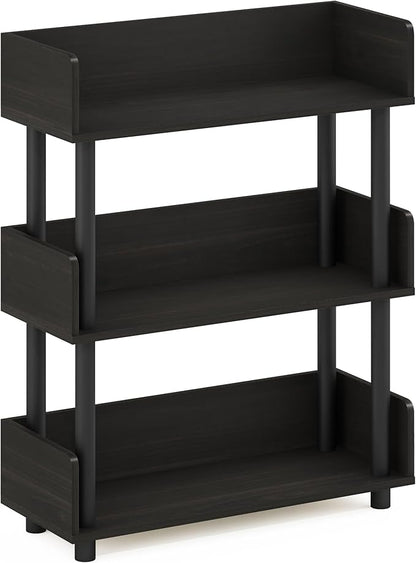 Furinno TURN-N-TUBE Display Shelf, 3-Tier Storage Shelves with Side Panels, Open Shelves Book Shelf with Rounded Corner Top Edges, for Organization and Storage, Living Room, Home Office, Espresso