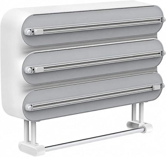 Kitchen Wrap Organizer Wall Mount — Plastic Wrap, Aluminum Foil, Parchment Paper & Paper Towel Holder, 4-in-1 Magnetic Cabinet Organizer, Space Saving ABS Kitchen Storage