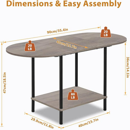Small Coffee Table,35.4'' Oval Coffee Table with Storage Shelf & Metal Frame,Low Cocktail Tea Accent Table for Apartment,Modern Mid Century Small Living Room Table,Rustic Grey