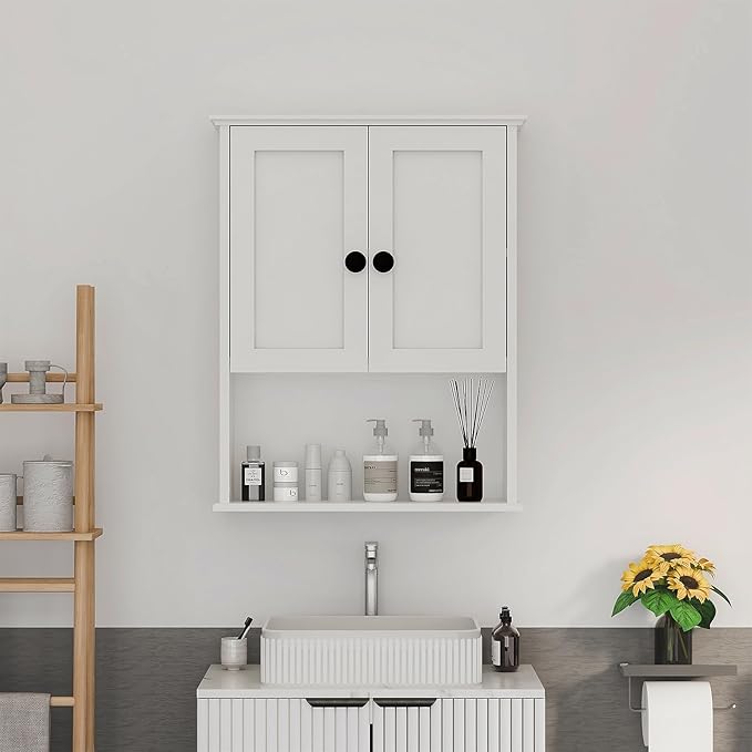 Multi-Purpose Wall Cabinet: Easy-to-Assemble, White Modern Style, 3-Tier Storage. Fits as Kitchen Cabinet, Over-Toilet Cabinet & Bedroom Wall Cabinet