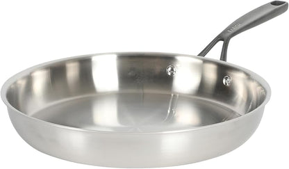 Babish 12-Inch Tri-Ply Stainless Steel Frying Pan with Lid & Black Handle – Professional Grade Skillet for Searing, Sautéing & Even Heat Cooking