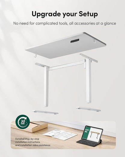 FEZIBO One-Piece Standing Desk Adjustable Height Stand up Home Office Desk, 40x24 Inch Electric Standing Computer Desk, with 4 Memory Presets, Headphone Hook, White