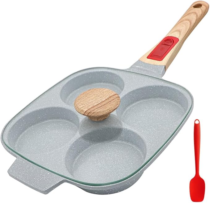 Ceramic Egg Frying Pan with Lid, Nonstick 4 Cup Fried Egg Pan with Detachable Handle, Omelette Pan Induction Compatible - Blue