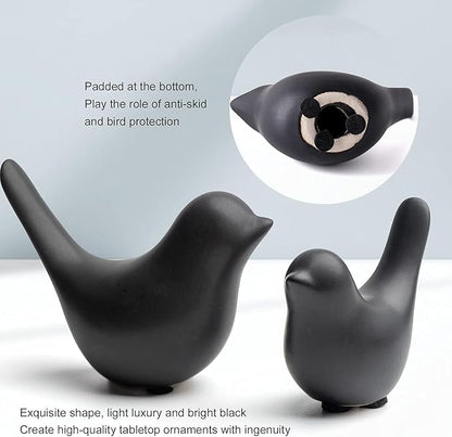 WhimWove 2 Pcs Ceramic Small Bird Figurines Modern Animal Statues for Home 、Room Decor and Bedroom Decor and Bookshelf Display (Black)