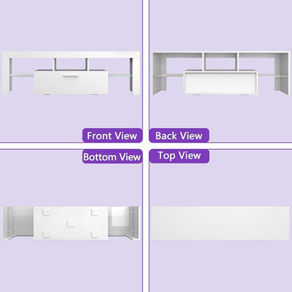 Clikuutory Modern Lighting 51 inch TV Stand with Large Storage Drawer for 32 40 50 55 Inch TVs, TV Console with 20 Color LED Lights, Entertainment Center Media and Open Shelf for Bedroom, White
