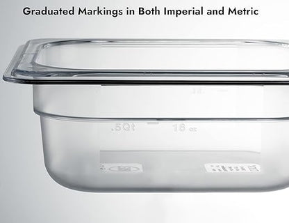CURTA 6 Pack NSF Food Pans, 1/6 Size 2 1/2 Inch Deep, Commercial Polycarbonate Plastic Clear Freezer-Safe