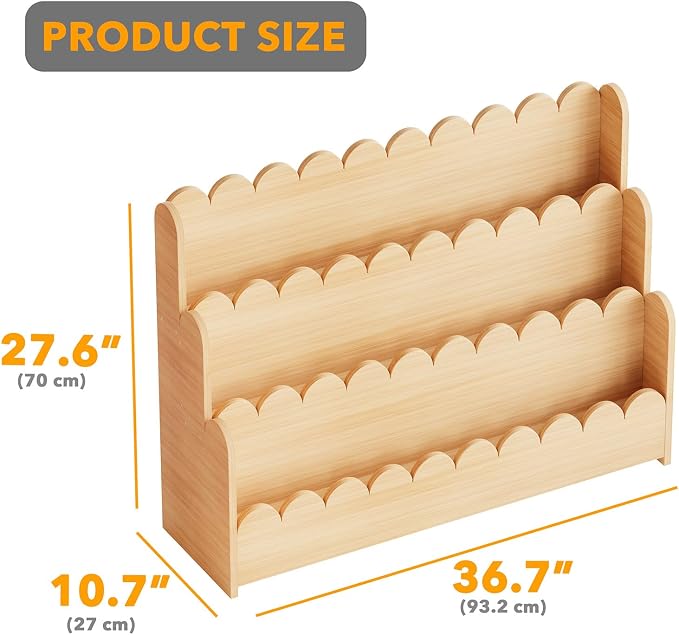 SpaceAid 3-Tier Scalloped Bookshelf, Montessori Bookcase for Toddlers, Wooden Book Shelf Organizer Display Furniture for Kids Rooms, Playroom, Nursery and Classroom, 36.7“ Wide, Natural