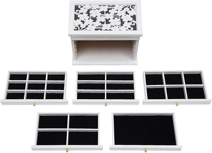 6-layer White Jewelry Box Organizer, Exquisitely Lucky Four Leaf Clover Wooden Jewelry Storage Organizer Great Ideal for Earring, Ring, Necklace, Bracelets,Christmas Gifts