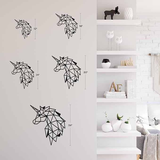 SIGNLEADER Metal Wall Art Decor Sad Unicorn Modern Abstract Wall Sculpture Hangings Home Decoration for Living Room, Bedroom, Bathroom, Kitchen, Outdoor - 36" Black