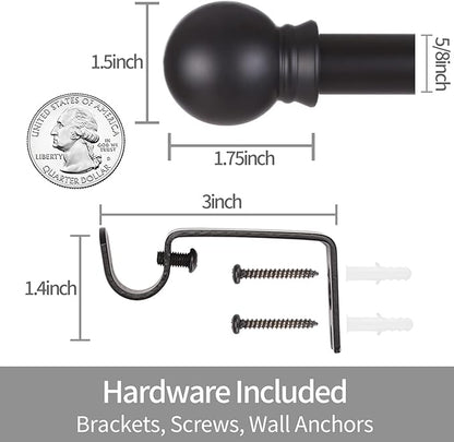 Thestoa Curtain Rods for Windows 30-62 Inch, 5/8" Matte Black Curtain Rods, Stainless Steel Small Curtain Rod for Bedroom, Living Room,Kitchen,Farmhouse, Outdoor Curtain rod Black