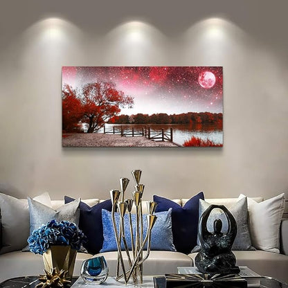 Print Artwork Wall Art Decor Poster for living room Red tree moon starry sky red landscape painting bathroom Wall Art for bedroom Canvas Prints Picture Works Ready to Hang Office Home decorations