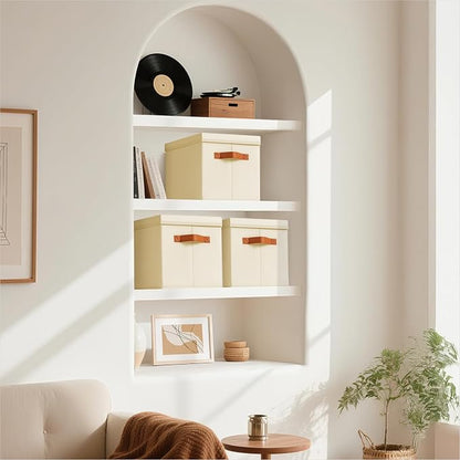 Homsorout Storage Bins with Lids - Large Fabric Closet Bins with Lid, 8 Pack Clothes Organizers and Storage, Collapsible Stackable Cube Basket for Home, Office, Dorm, Beige