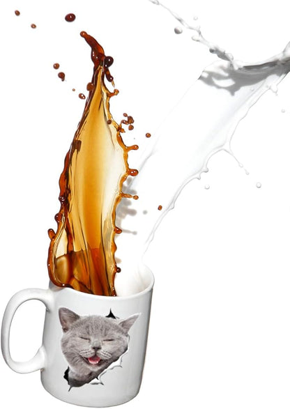 Winston & Bear Laughing Grey Cat Coffee Mug - Funny Ceramic Coffee Mug Gift for Cat Lovers - Cute Novelty Cup for Men and Women (15oz)