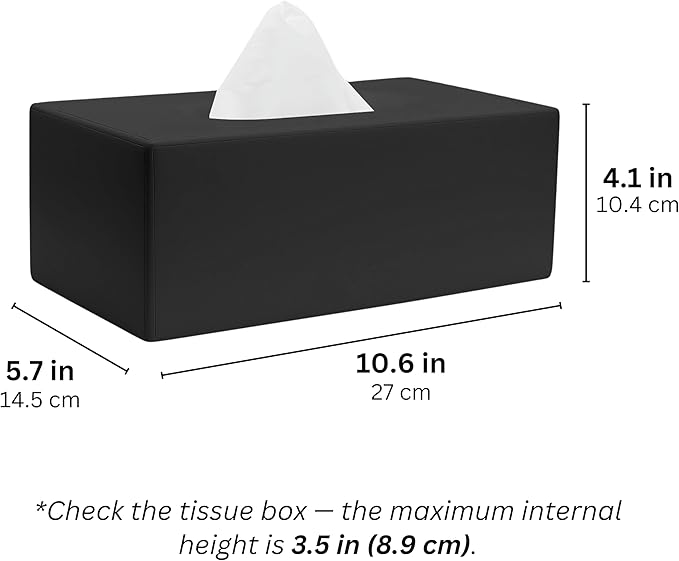 Yew Design Matte Black Tissue Box Cover Rectangular, Facial Tissue Dispenser for Bathroom, Kitchen, Bedroom, Office, Hotel, Restaurant, Countertop, Nightstand, Car, and Desk
