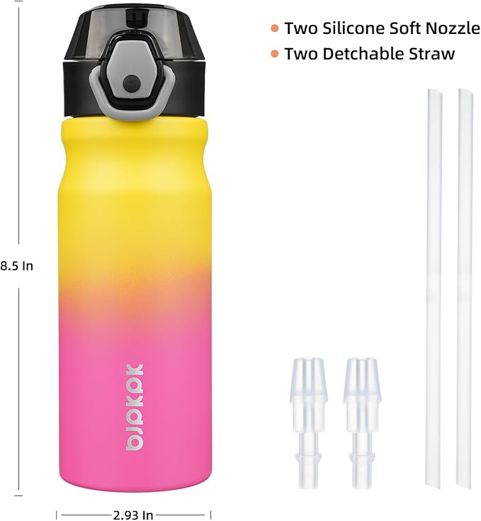 BJPKPK Stainless Steel Insulated Water Bottle with Straw Lid 18oz Reusable Metal Thermal Flask Bottles Keep Cold and Hot,Rainbow