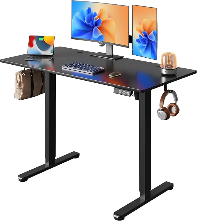 DEVAISE 48 x 24 Inches Electric Standing Desk, Whole-Piece Desktop Standing Desk with Adjustable Height,Cable Holes, 3-Preset Memory Sit Stand up Desk, One-Piece Computer Desk for Home, Office (Black)