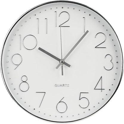 Wall Clock 10 Inch Non-Ticking Silent Modern Simple Style Round Decor Clock Silver Stereoscopic Dial Quartz Wall Clocks for Home/Office/School/Living Room/Bedroom/Kitchen