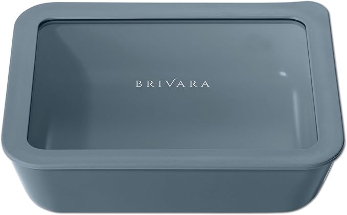 BRIVARA HOME Ceramic Coated Glass Food Storage Container | No PTFE, PFOA, PFAS, and BPA | Reusable Non Toxic Meal Prep Container with Glass Lid | Easy To Store | 6 Cup Rectangle [Dusk]