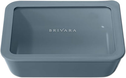 BRIVARA HOME Ceramic Coated Glass Food Storage Container | No PTFE, PFOA, PFAS, and BPA | Reusable Non Toxic Meal Prep Container with Glass Lid | Easy To Store | 6 Cup Rectangle [Dusk]