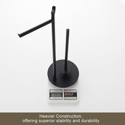 BVL Toilet Paper Holder Stand, Matte Black with Extra Heavy Base, Holds 5 Rolls, Waterproof Pad, Minimalist Design, 304 Stainless Steel, Rustproof & Space-Saving with Hook