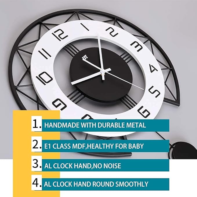 Large Wall Clock for Living Room Decor Modern Silent Pendulum Wall Clock for Home House Kitchen Bedroom Decorative Big Wall Clock Non Ticking Battery Operated Quartz for Indoor Bathroom 17 Inch