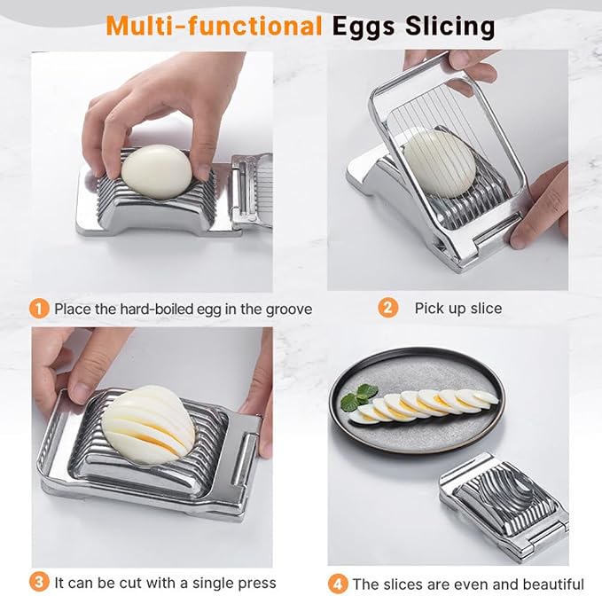 Egg Slicer for Hard Boiled Eggs, Aluminum Alloy Cutter with Cleaning Brush, 9.65 x 2.76 x 4.92 in, for Eggs, Strawberries, Mushrooms and Soft Foods, Silver