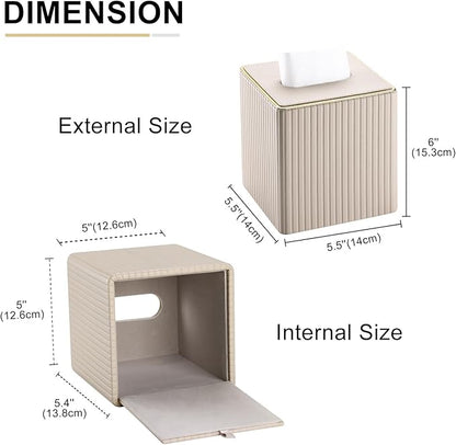 KINGFOM Square Tissue Box Cover, PU Leather Tissue Box Holder for Kleenexs with Magnetic Bottom Cover for Facial Tissues/Napkins, Office & Living Room Decor Box Beige