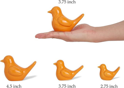 Artconal Small Orange Bird Statue Ceramic 2-Piece Set, 2¾ inch Cute Knick Knack for Home Office Shelf Desk Decor