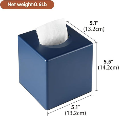 Y-in Hand Tissue Box Cover, Square Facial Cube Tissue Box Holder, Storage Accessories for Bathroom Vanity, Bedroom Countertops, Dressers, Night Stand, Parlors and Offices - Navy Blue
