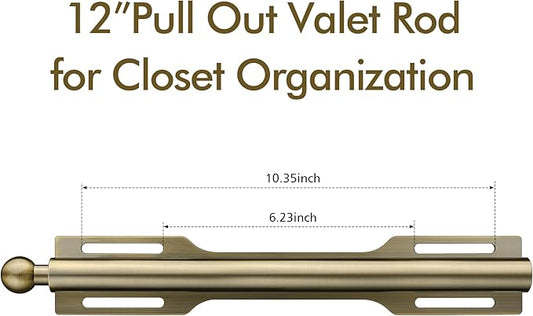 12" Valet Rod for Closet Pull Out (1 Pack, Antique Brass)