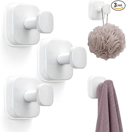 3 PCS Bathroom Hooks for Towels, Suction Cup Hooks for Shower, Door Hooks for Hanging Robe Loofah Removable Wall Hooks for Kitchen Glass Window White