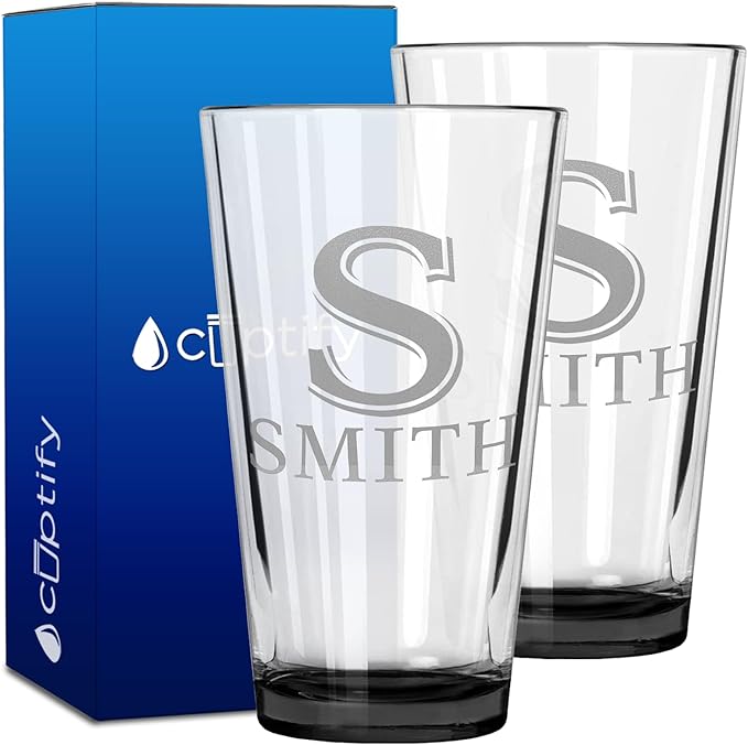 Personalized Beer Glasses Set of 2 Engraved Black 16oz Pint Glasses for Men & Women, Custom Drinking Gift for Birthdays, Weddings, Father’s Day & More