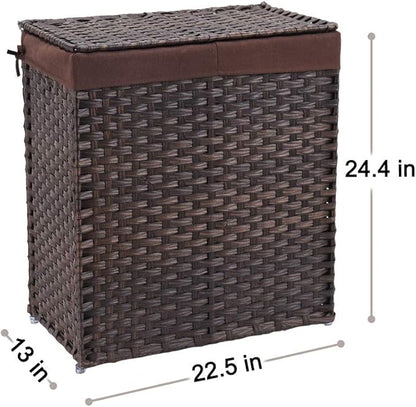 Mxfurhawa Slim Laundry Basket on Wheels, Heavy Duty Cotton Liner Laundry Storage Hamper with Handles, Collapsible Clothes Wire Basket Organizer Laundry Bag (01B)