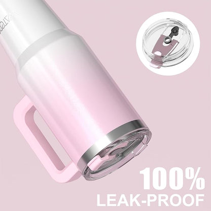 40 oz Shiny Tumbler with Handle and Straw,Stainless Steel Tumbler with Lid and Straw,Insulated Travel Mug(Cold for 34 Hours),Water Bottle for Iced Tea,Coffee (Pink)