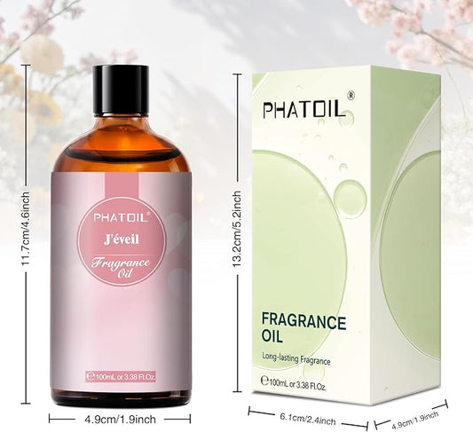 PHATOIL J'eveil Fragrance Oil 3.38 FL.OZ Diffuser Oil for Aromatherapy | Long lasting scent for diffusers & humidifiers; ideal for home aromatherapy, yoga, DIY candle, soap, bath salt & body wash