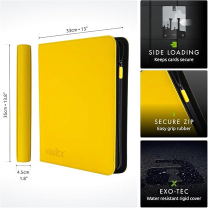 Vault X 12 Pocket Zip Binder, 480 Cards, Exo-Tec Material, 20 Side-Loading Pages (Yellow)