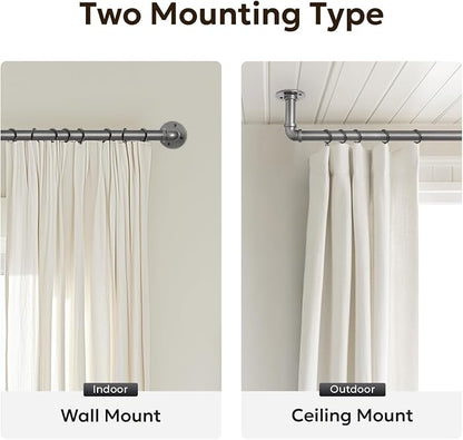 Zeerobee Curtain Rods for Windows 72 to 144, 1 Inch Industrial Wrap Around Grey Curtain Rod, Indoor/Outdoor Room Divider Adjustable Drapery Pole, 72"-144"