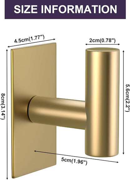 VAEHOLD Wall Towel Hooks, Heavy Duty Sticky Holder Waterproof Towel Hooks for Hanging Coat, Clothes, Closet Hook Wall Mount for Kitchen (Gold, 2 Pack)