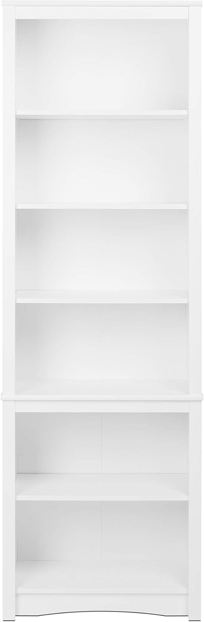 Prepac Sonoma Tall 6-Tier Bookcase 80"H with 2 Adjustable Shelves, White Storage Cabinet, Modern Display Cabinet, Bookshelf with Storage Shelves for Home Office, Living Room, Bedroom Organizer