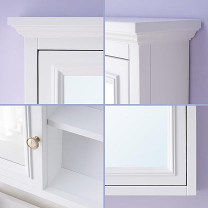 WELLFOR 55 x 30-in Bathroom Cabinet with Double-Side Mirrors, Wall Mounted Wood Mirror Storage Cabinet with 2 Soft-Close Door/ 6 Solid Wood Shelves, Anti-Fog Glass, Z-bar Hangs Vertically, White